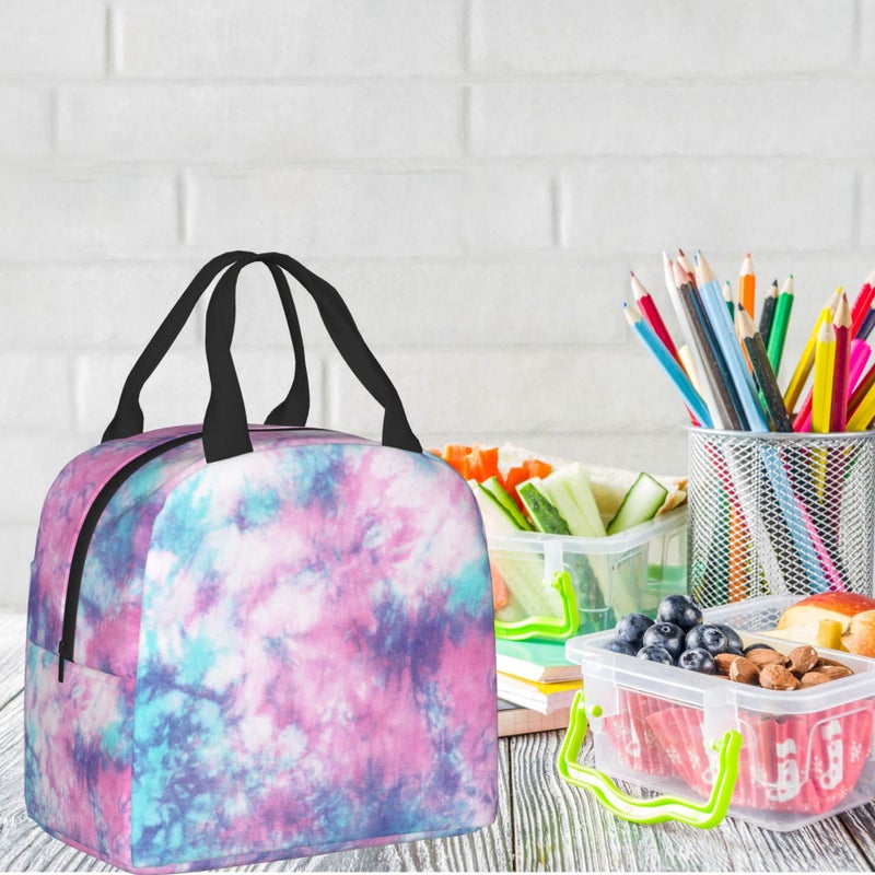 PrelerDIY Pastel Blue Pink Tie Dye Lunch Box Insulated Meal Bag Lunch Bag Reusable Snack Bag Food Container For Boys Girls Men Women School Work Travel Picnic - Image 5